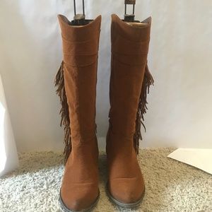 Brown Fringed  dress boots